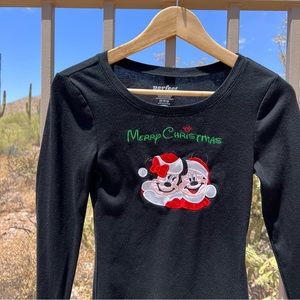 Old Navy Women’s Perfect Crew Long Sleeve Holiday Mickey & Minnie XS Black